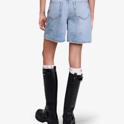 Maje Ietoile Rhinestone-embellished Flared Denim Shorts -Outlet Pique Style Store R04190247 BLEUS ALT03