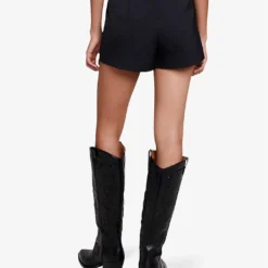 Maje Lupli Straight-fit Pleated Stretch-woven Shorts -Outlet Pique Style Store R04190255 NOIRGRIS ALT03