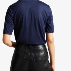 Ted Baker Kerika V-neckline Short-sleeve Woven T-shirt -Outlet Pique Style Store R04190972 NAVY ALT03