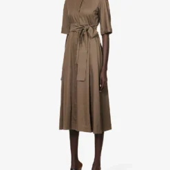 Max Mara Precios Tie-waist Cotton Midi Dress 8 Max Mara Precios Tie-waist Cotton Midi Dress -Outlet Pique Style Store R04191116 GREEN ALT02