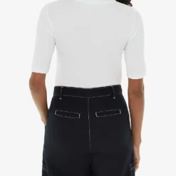 Whistles Essential Crew-neck Ribbed Stretch-woven T-shirt -Outlet Pique Style Store R04192527 WHITE ALT03