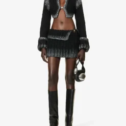 MISBHV Gradient-pattern Cable-knitted Wool-blend Mini Skirt -Outlet Pique Style Store R04192563 BLACK ALT01