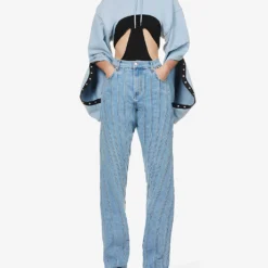 Mugler Straight-leg Mid-rise Stretch-denim Jeans -Outlet Pique Style Store R04192660 LIGHTBLUE ALT01
