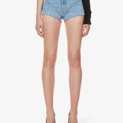 Mugler Crystal-embellished Mid-rise Stretch-denim Shorts -Outlet Pique Style Store R04192667 LIGHTBLUE ALT02