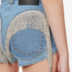Mugler Crystal-embellished Mid-rise Stretch-denim Shorts -Outlet Pique Style Store R04192667 LIGHTBLUE ALT04