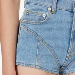 Mugler Crystal-embellished Mid-rise Stretch-denim Shorts -Outlet Pique Style Store R04192667 LIGHTBLUE ALT05