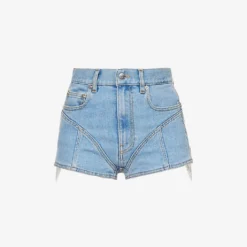 Mugler Crystal-embellished Mid-rise Stretch-denim Shorts