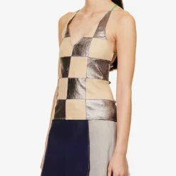 Lulu V-neck Check-pattern Upcycled Top 7 Lulu V-neck Check-pattern Upcycled Top -Outlet Pique Style Store R04192930 BEIGEBRONZE ALT02