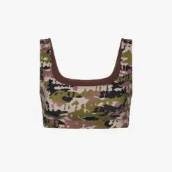Scoop-neck Camouflage-print Recycled Stretch-nylon Bikini Top
