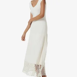 Pleated Crochet-hem Knitted Maxi Dress -Outlet Pique Style Store R04193985 OFFWHITE ALT02