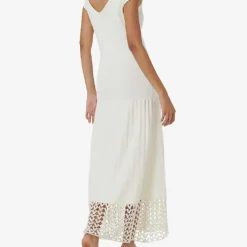 Pleated Crochet-hem Knitted Maxi Dress -Outlet Pique Style Store R04193985 OFFWHITE ALT03