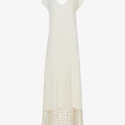 Pleated Crochet-hem Knitted Maxi Dress