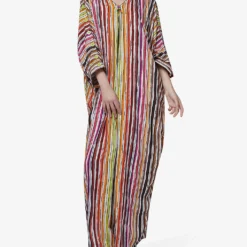 Multicoloured Stripe-pattern Woven Maxi Kaftan -Outlet Pique Style Store R04194014 MULTICOLOR ALT01