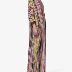 Multicoloured Stripe-pattern Woven Maxi Kaftan -Outlet Pique Style Store R04194014 MULTICOLOR ALT02