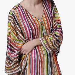 Multicoloured Stripe-pattern Woven Maxi Kaftan -Outlet Pique Style Store R04194014 MULTICOLOR ALT04