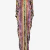 Multicoloured Stripe-pattern Woven Maxi Kaftan
