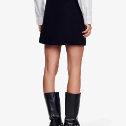 Sandro Segal Button-embellished Cotton-blend Mini Skirt -Outlet Pique Style Store R04194614 NOIRGRIS ALT03