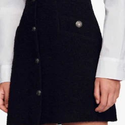 Sandro Segal Button-embellished Cotton-blend Mini Skirt -Outlet Pique Style Store R04194614 NOIRGRIS ALT04