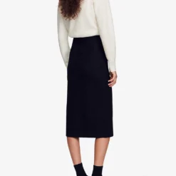 Sandro Tzara Front-split Button-embellished Tweed Midi Skirt -Outlet Pique Style Store R04194619 NOIRGRIS ALT03