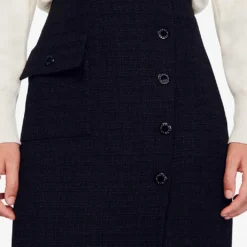 Sandro Tzara Front-split Button-embellished Tweed Midi Skirt -Outlet Pique Style Store R04194619 NOIRGRIS ALT04