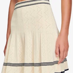 Sandro Fable Contrast-band Pleated Stretch-knit Mini Skirt -Outlet Pique Style Store R04194629 NATURELS ALT03