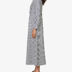 ME AND EM Stripe-pattern Flap-pocket Woven Maxi Dress -Outlet Pique Style Store R04194865 NAVYSOFTWHITE ALT02