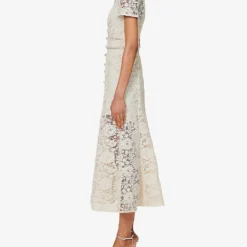 SELF PORTRAIT Diamante-embellished Short-sleeved Midi Dress -Outlet Pique Style Store R04195725 CREAM ALT02