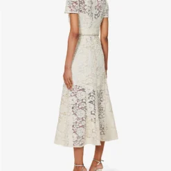 SELF PORTRAIT Diamante-embellished Short-sleeved Midi Dress -Outlet Pique Style Store R04195725 CREAM ALT03