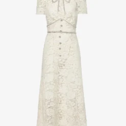 SELF PORTRAIT Diamante-embellished Short-sleeved Midi Dress