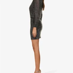 SELF PORTRAIT Rhinestone-embellished Collared Stretch-woven Mini Dress -Outlet Pique Style Store R04195731 BLACK ALT02