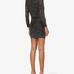 SELF PORTRAIT Rhinestone-embellished Collared Stretch-woven Mini Dress -Outlet Pique Style Store R04195731 BLACK ALT03