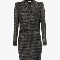 SELF PORTRAIT Rhinestone-embellished Collared Stretch-woven Mini Dress