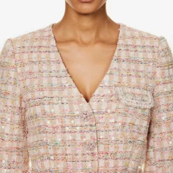 SELF PORTRAIT Sequin-embellished Pleated-skirt Woven Midi Dress -Outlet Pique Style Store R04195740 PINK ALT04