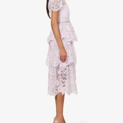 SELF PORTRAIT Short-sleeve Tiered Lace Midi Dress -Outlet Pique Style Store R04195746 PINK ALT02