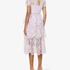 SELF PORTRAIT Short-sleeve Tiered Lace Midi Dress -Outlet Pique Style Store R04195746 PINK ALT03