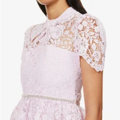 SELF PORTRAIT Short-sleeve Tiered Lace Midi Dress -Outlet Pique Style Store R04195746 PINK ALT04
