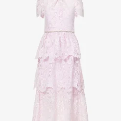 SELF PORTRAIT Short-sleeve Tiered Lace Midi Dress