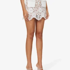 SELF PORTRAIT Flap-pocket Scallop-trim Lace Mini Skirt 7 SELF PORTRAIT Flap-pocket Scallop-trim Lace Mini Skirt -Outlet Pique Style Store R04195755 WHITE ALT02