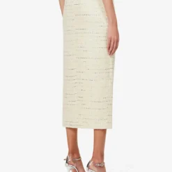 SELF PORTRAIT Diamante-embellished Bouclé-texture Woven Midi Skirt -Outlet Pique Style Store R04195756 YELLOW ALT03