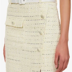 SELF PORTRAIT Diamante-embellished Bouclé-texture Woven Midi Skirt -Outlet Pique Style Store R04195756 YELLOW ALT04
