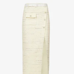 SELF PORTRAIT Diamante-embellished Bouclé-texture Woven Midi Skirt