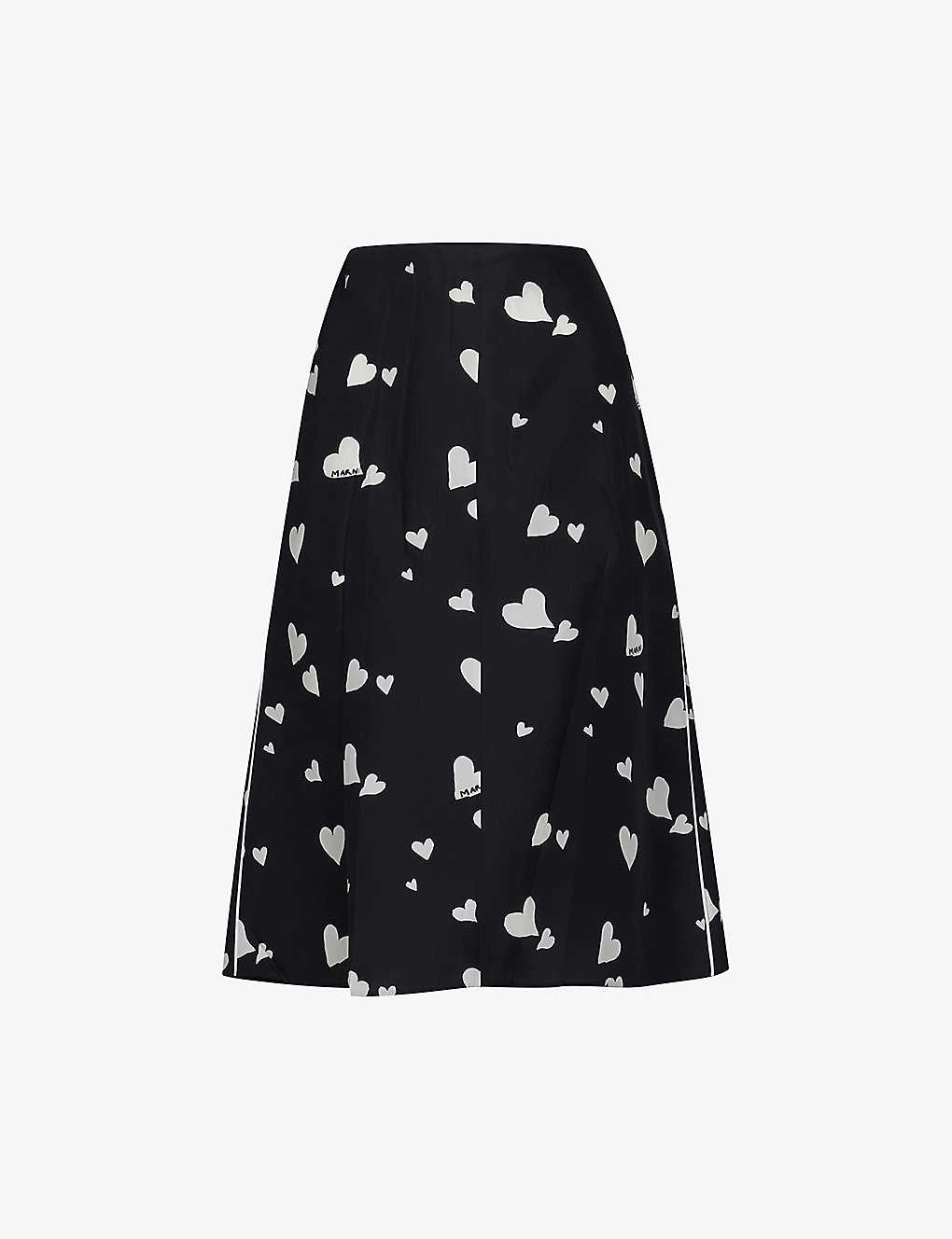 Marni Heart-print Flared-hem Silk Midi Skirt 1 Marni Heart-print Flared-hem Silk Midi Skirt