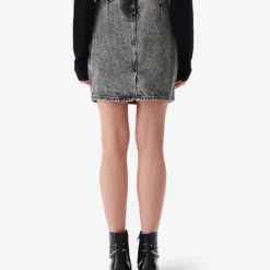 IRO Jazzino Wide-waistband Faded Denim Midi Skirt -Outlet Pique Style Store R04196523 BLA34 ALT03