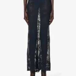 ALAIA Sheer Floral-pattern Cotton-blend Maxi Skirt -Outlet Pique Style Store R04196670 BLEUCENDRE ALT02