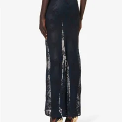 ALAIA Sheer Floral-pattern Cotton-blend Maxi Skirt -Outlet Pique Style Store R04196670 BLEUCENDRE ALT03