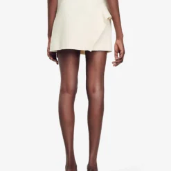 Sandro Minie Jewel-button Side-ruffle Cotton-blend Mini Skirt -Outlet Pique Style Store R04197515 NATURELS ALT03