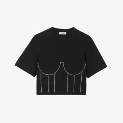 Sandro Rhinestone-applique Bustier Cotton T-shirt