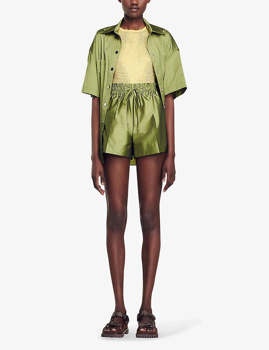 Sandro Egypte Elasticated-waist Wide-leg Satin Shorts 2 Sandro Egypte Elasticated-waist Wide-leg Satin Shorts - Image 2