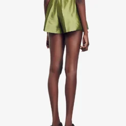 Sandro Egypte Elasticated-waist Wide-leg Satin Shorts 8 Sandro Egypte Elasticated-waist Wide-leg Satin Shorts -Outlet Pique Style Store R04197731 VERTS ALT03