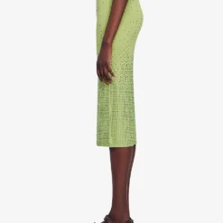 Sandro Manray Rhinestone-embellished High-rise Woven Midi Skirt -Outlet Pique Style Store R04197758 VERTS ALT02